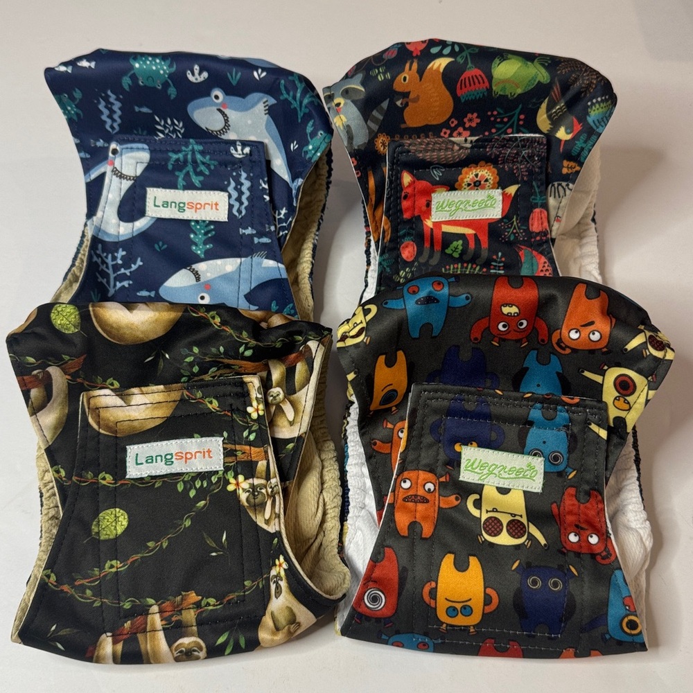 Langsprit (2) & Wegreeco (2) Reusable Male Dog Diaper Belly Bands, set of 4